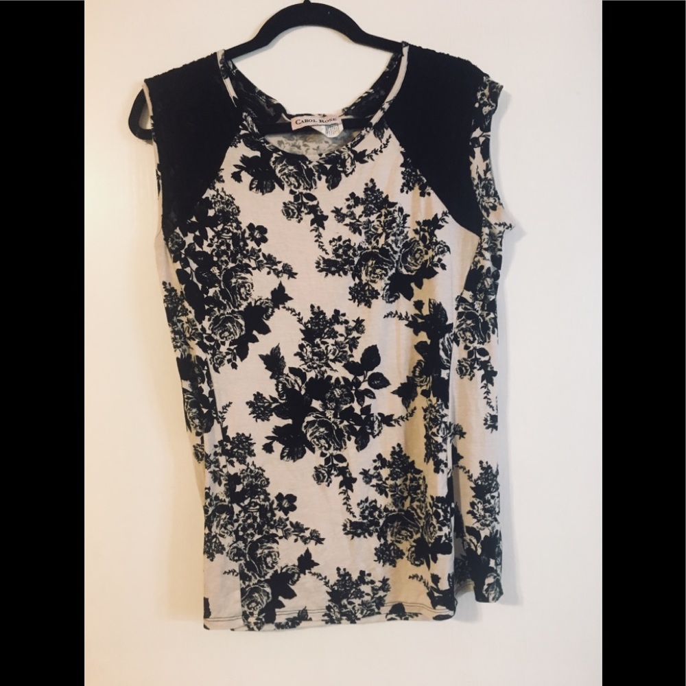 Black $ Pink Floral Top with Lace Accent